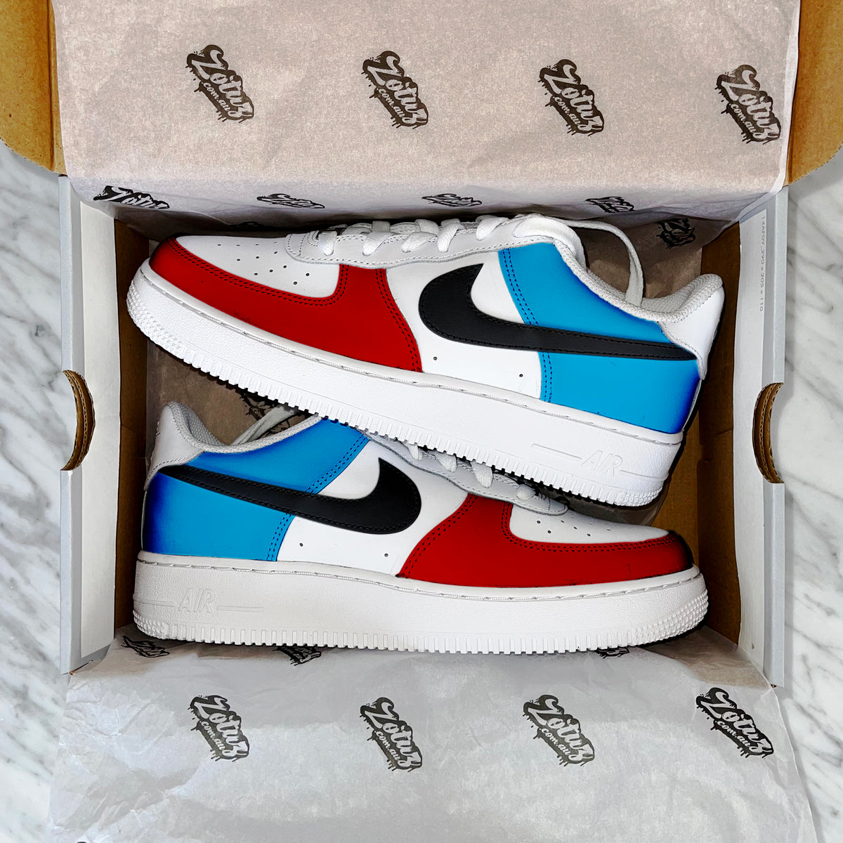 Red white discount and blue af1